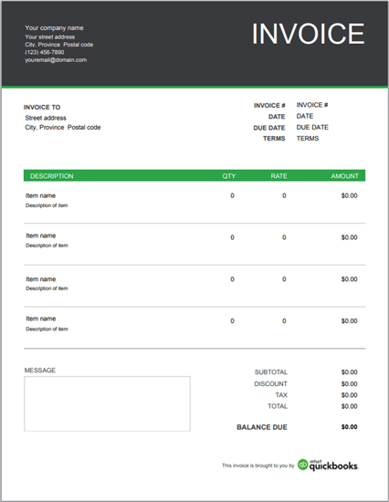 Commercial Invoice Template by QuickBooks