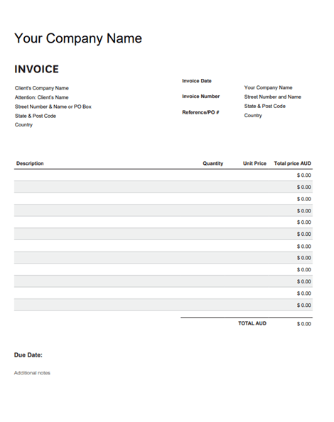 Commercial Invoice Template by Xero