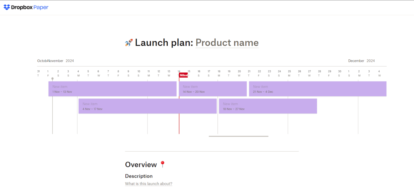 Dropbox Paper Launch Plan Template: dropbox paper templates