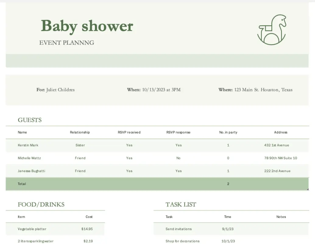 Baby shower Party Planning Excel Templates by Microsoft 365