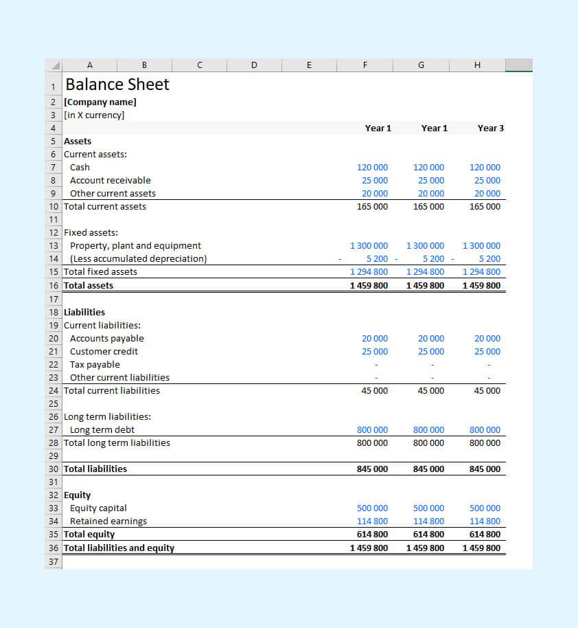 Excel Balance Sheet Template by Conta