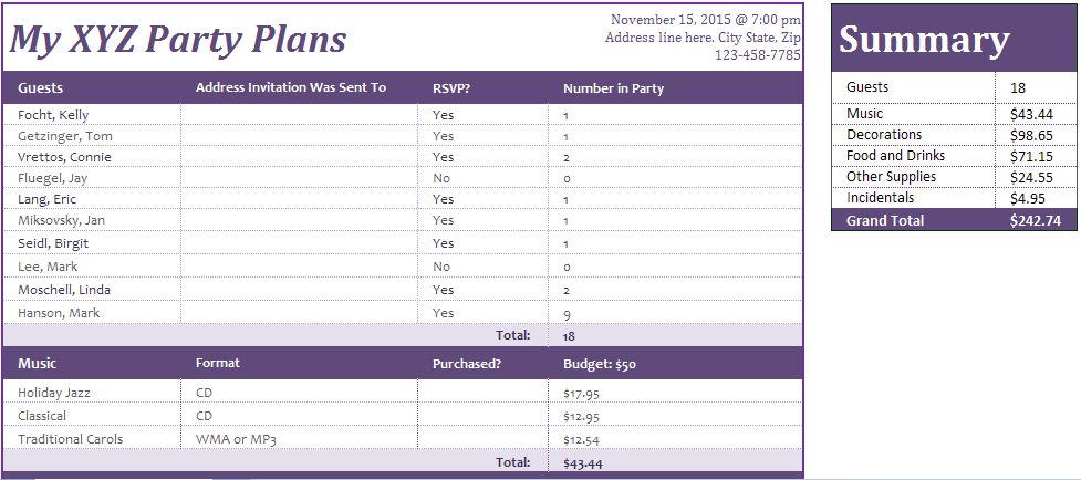 Event/Party Planning Excel Templates by OfficeTemplatesOnline