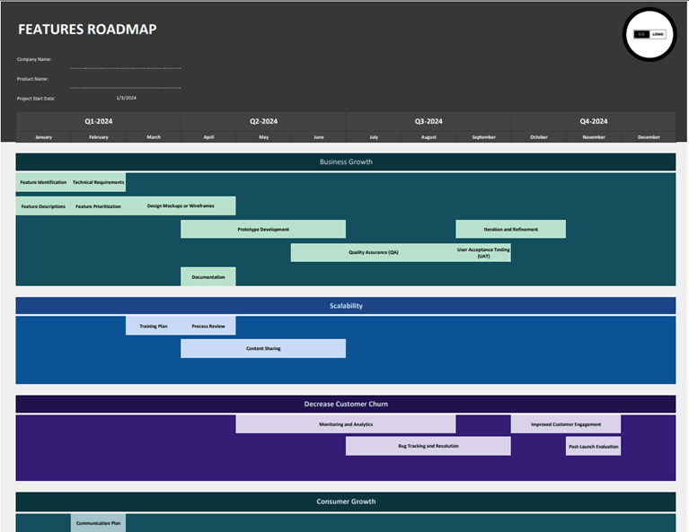 Product Roadmap Template Excel by Coefficient