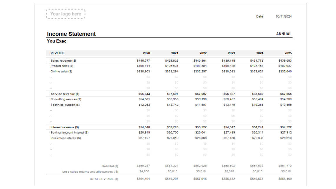 Financial Statement balance sheet template excel by You Exec