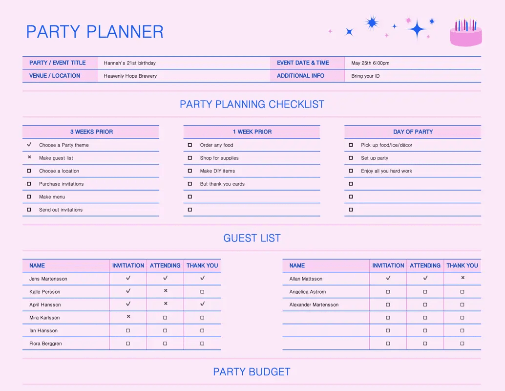 Checklist Party Planning Excel Templates by Microsoft 365