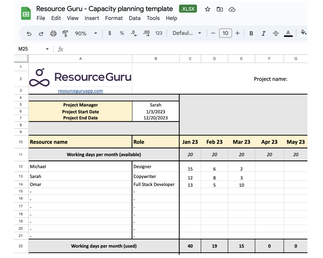 Excel Resource Capacity Planning Template by Worklife