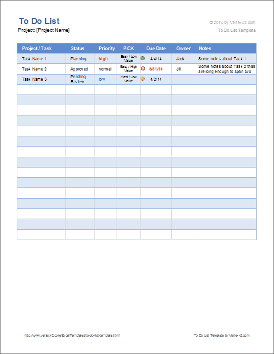 Excel To-Do List Template by Vertex42