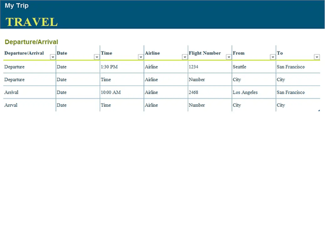 Excel Trip Planner Worksheet itinerary template excel by Microsoft 365