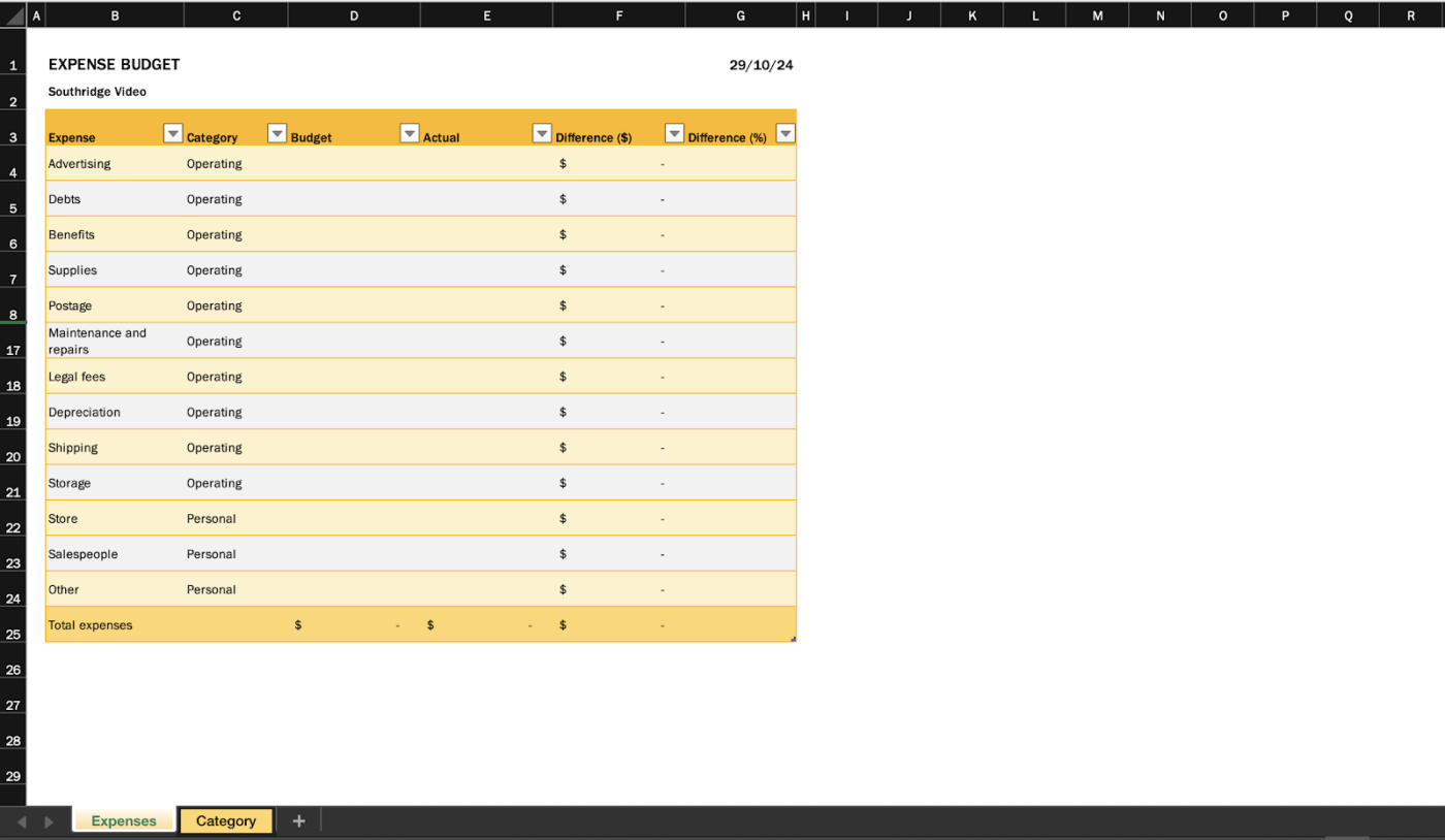 Expense Budget excel money management template by Microsoft