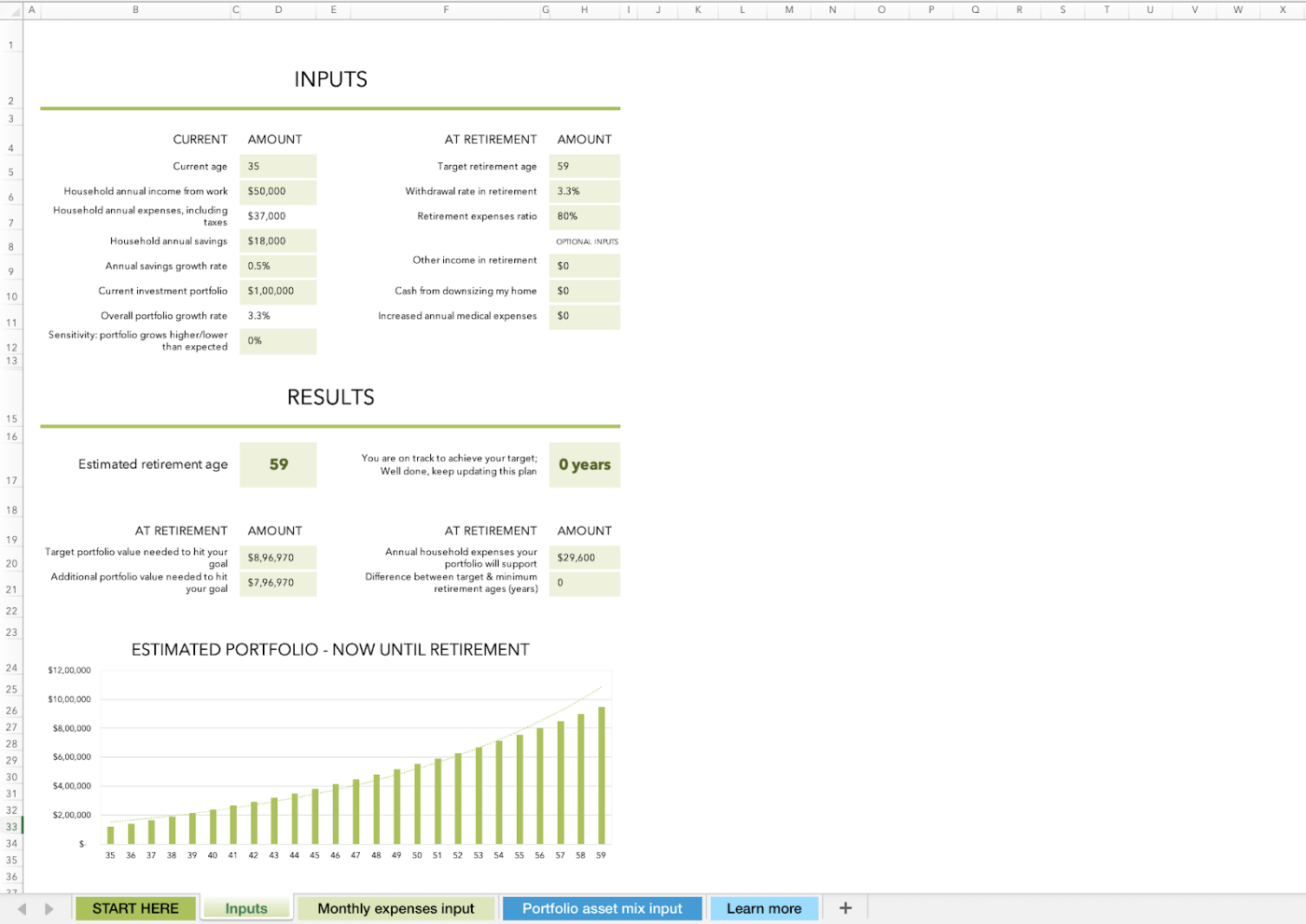 FIRE Estimator plan de jubilación plantilla de hoja de cálculo por Microsoft