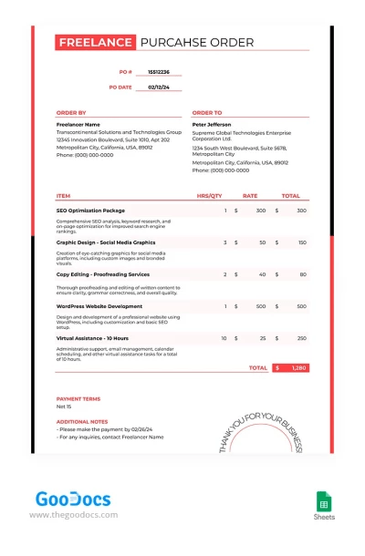 Freelance Purchase: google sheets order form template by GooDocs