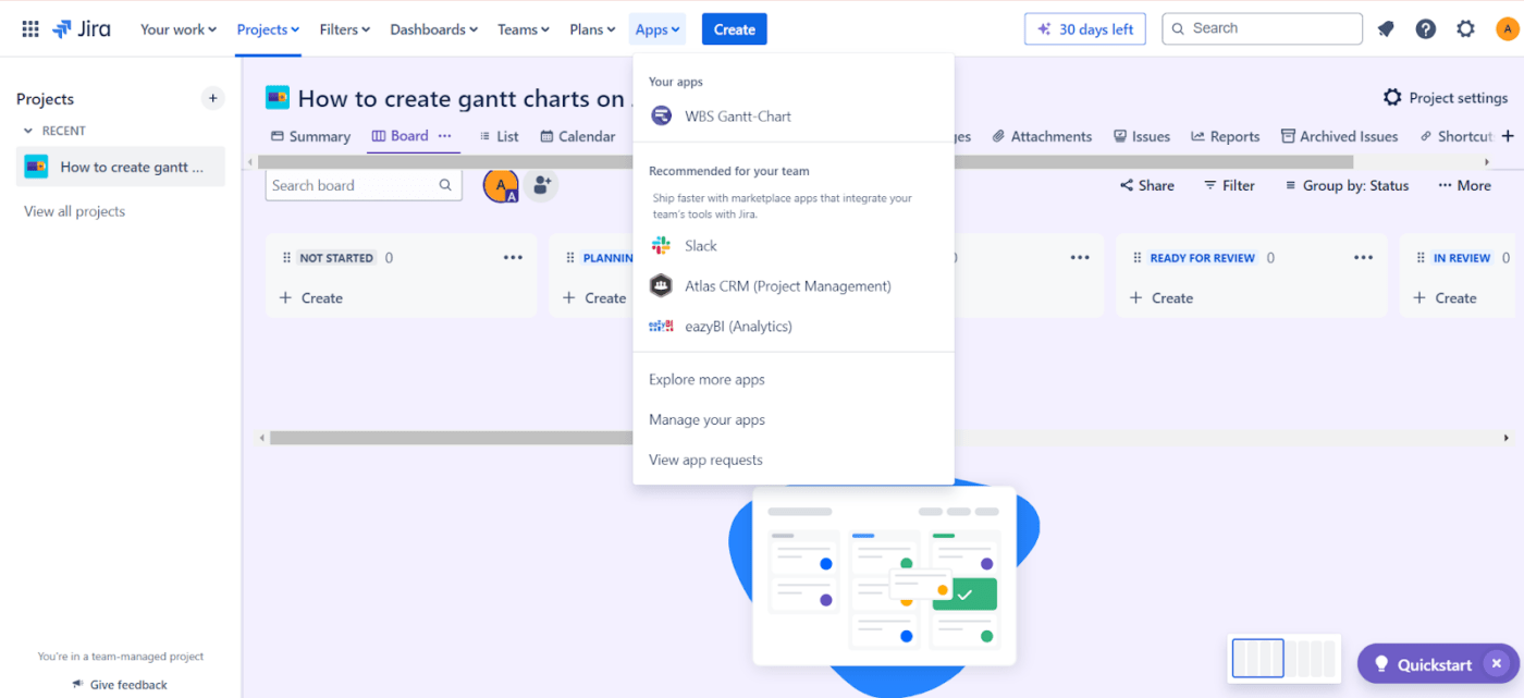 How to Create a Gantt Chart in Jira: Launch Plugin from Apps