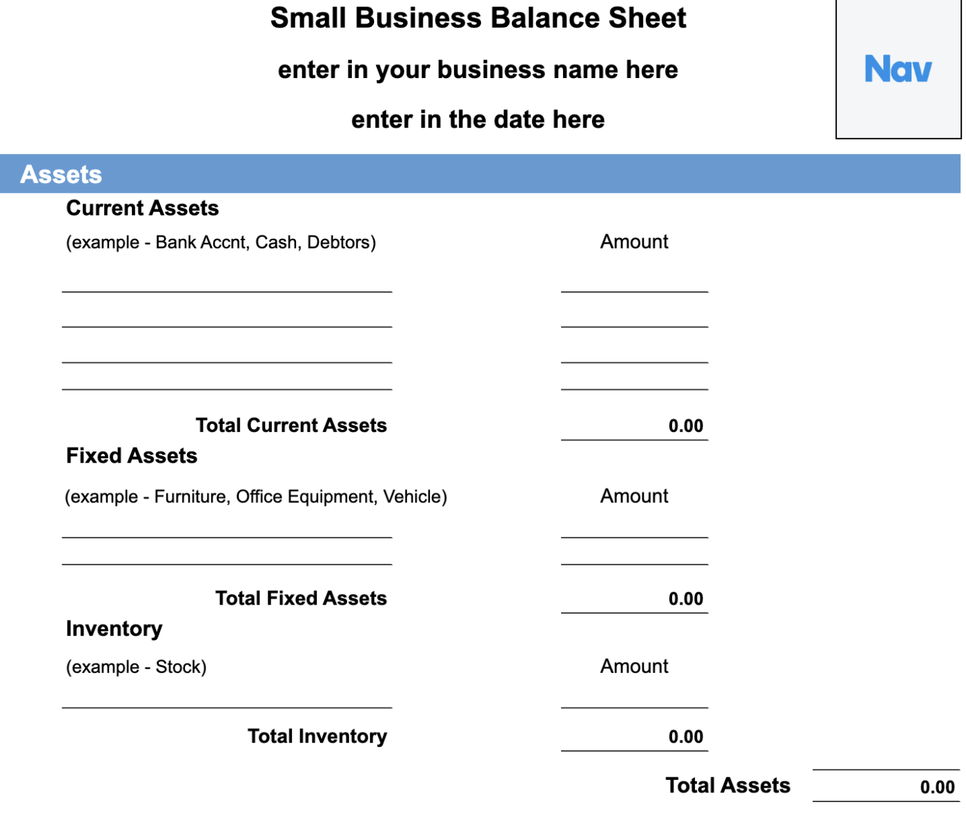 Google Sheets Balance Sheet Template by Nav