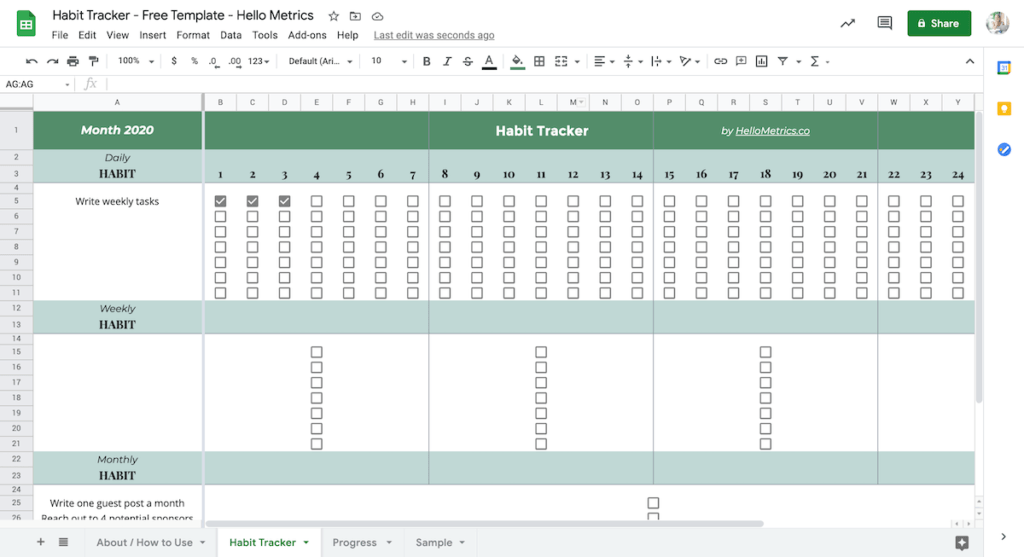 Google Sheets Habit Tracker Template: habit tracker template google sheets
