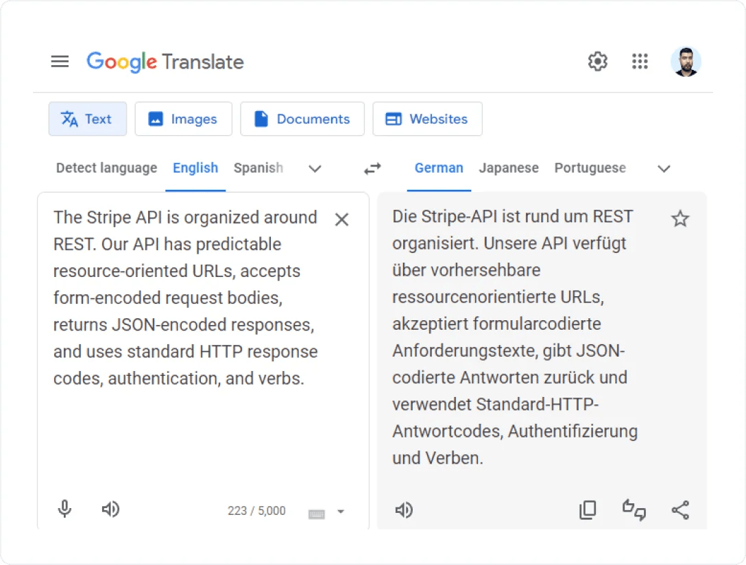 Google Translate Dashboard