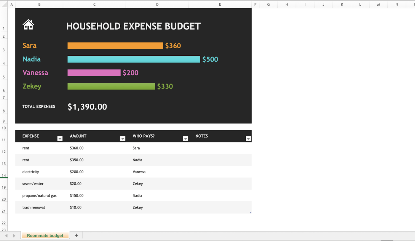 Household Expense budget excel money management template by Microsoft