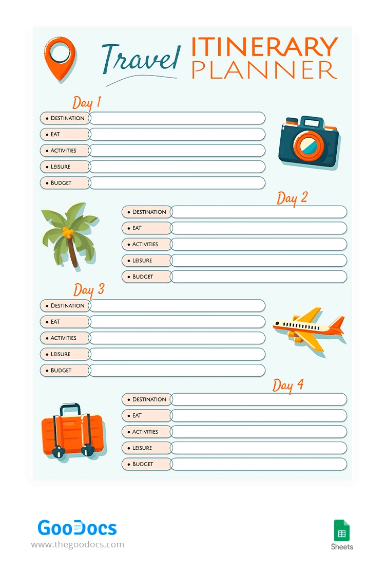 Illustrated Travel Itinerary Template by GooDocs