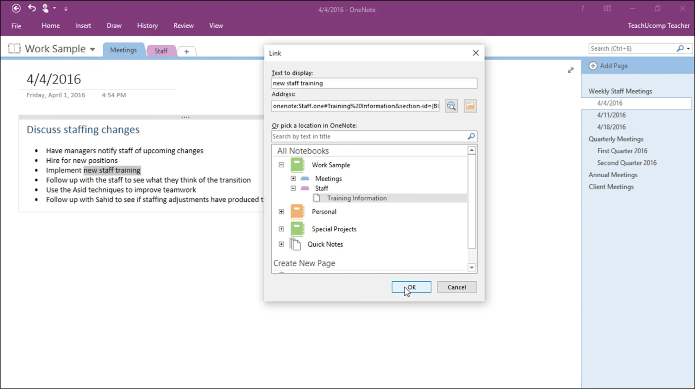 How to Use OneNote for Project Management by Improving navigation with linked pages and content