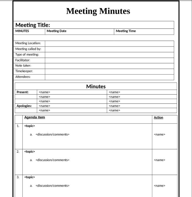 Informal Meeting Minutes Template