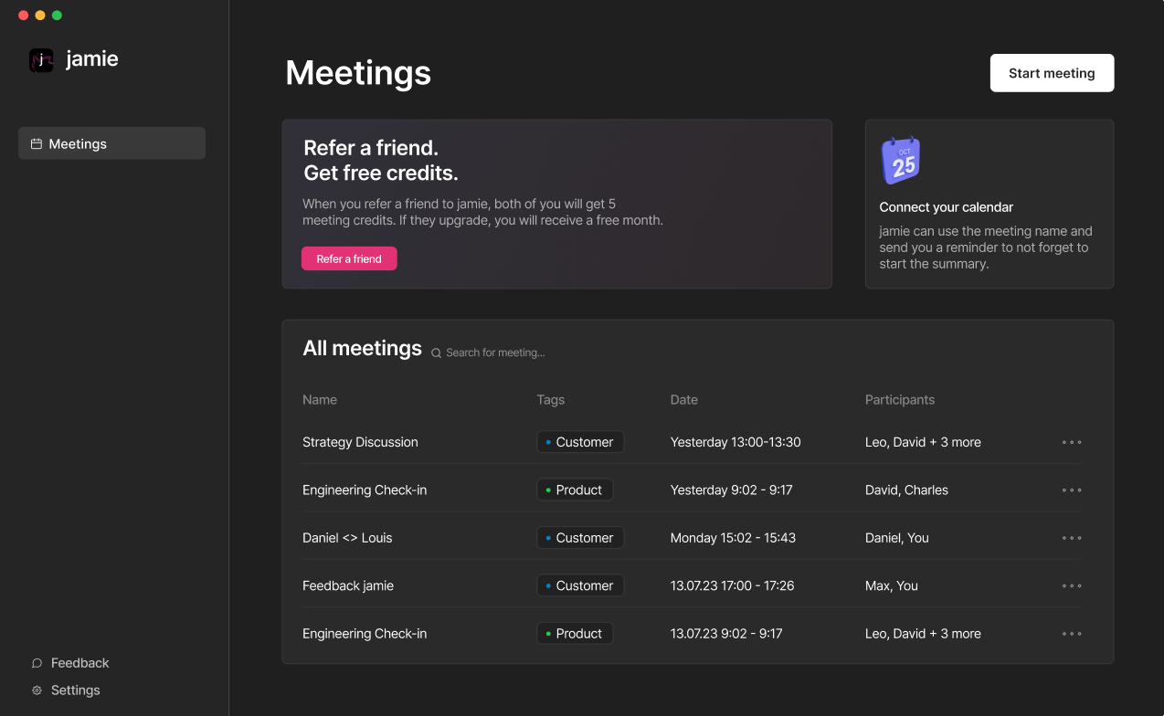 MeetJamie Dashboard