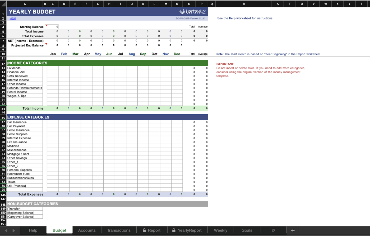 Money Management excel money management template by Vertex42