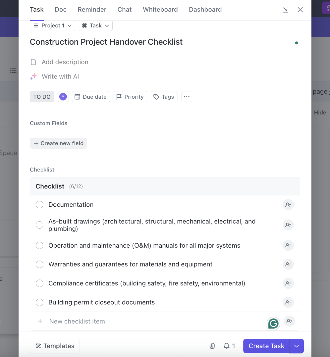 Construction Project Handover checklist. 2: Organize documentation with task checklists