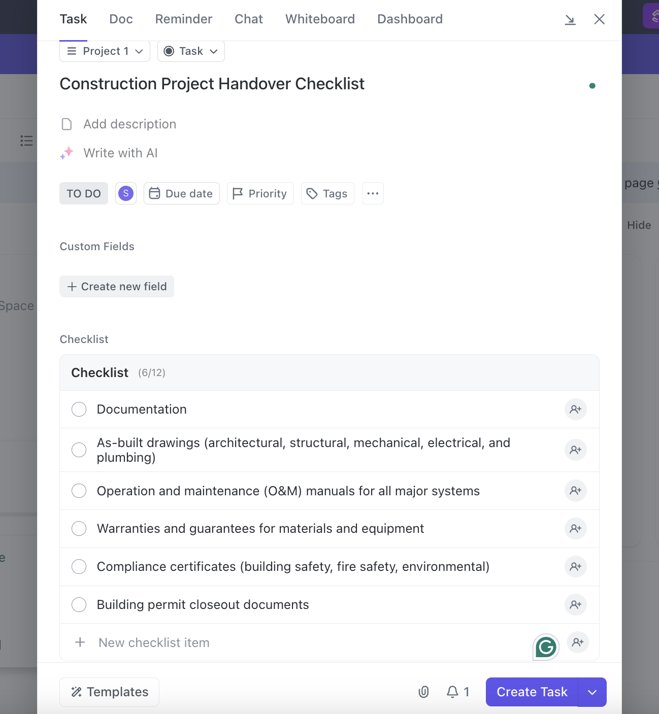Organize documentation with task checklists