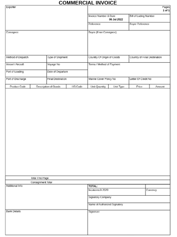 PDF Commercial Invoice Template by IncoDocs