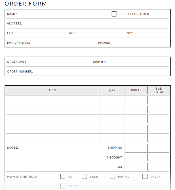 Create order forms using this PDF template 