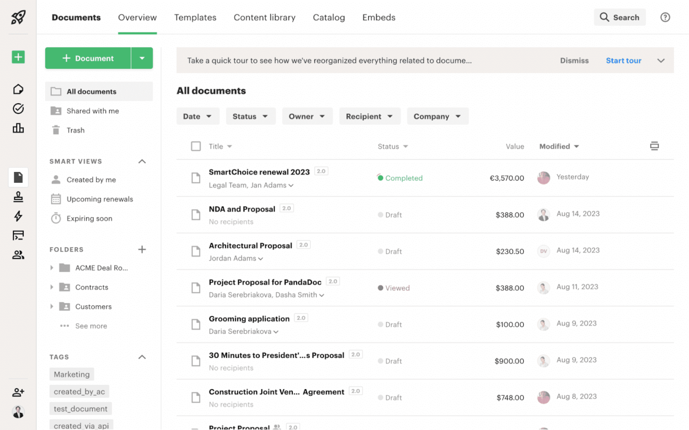 PandaDoc (Best for managing sales contracts and eSignatures)