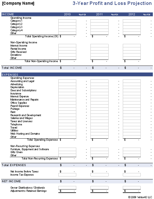 profit and loss statement template excel by Vertex42