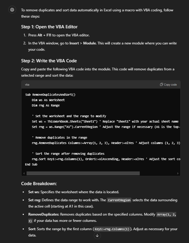 Remove duplicates in Excel: How to Use ChatGPT for Excel
