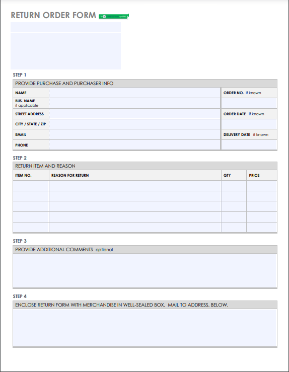 The Return Order Form by Smartsheet 