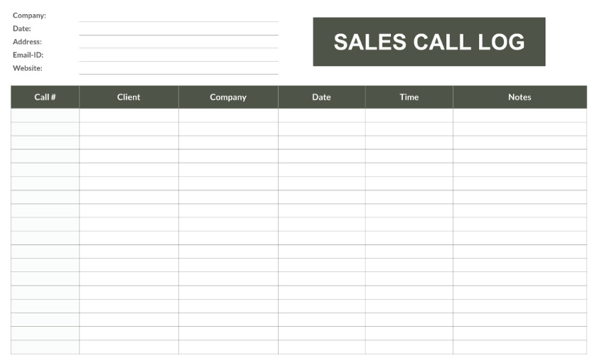 Sales call log template excel by Template.net