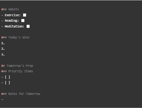 Concise Productivity Template : obsidian templates