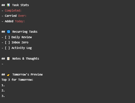 Smart Daily To-Do Template : obsidian templates