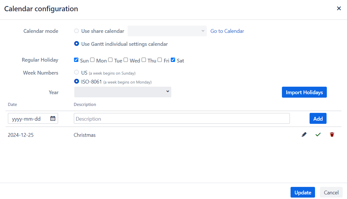 Set up Gantt chart calendars