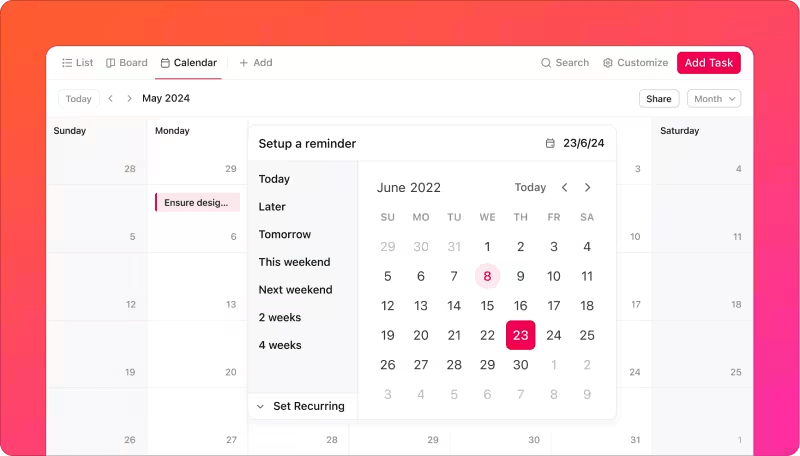 Set up reminders and say hello to on-time meetings with ClickUp Reminders 