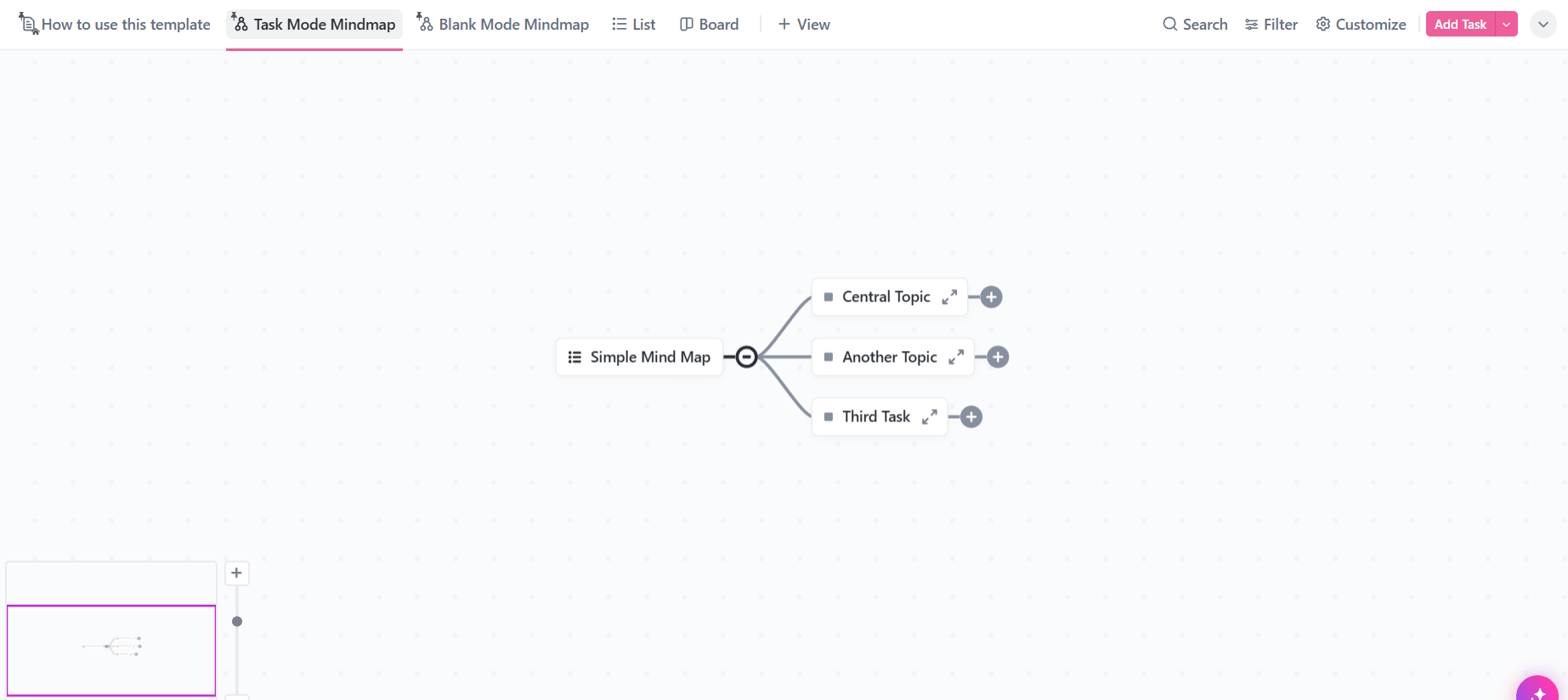 Drill down into strategies and tactics using the ClickUp Simple Mind Map Workflow Template