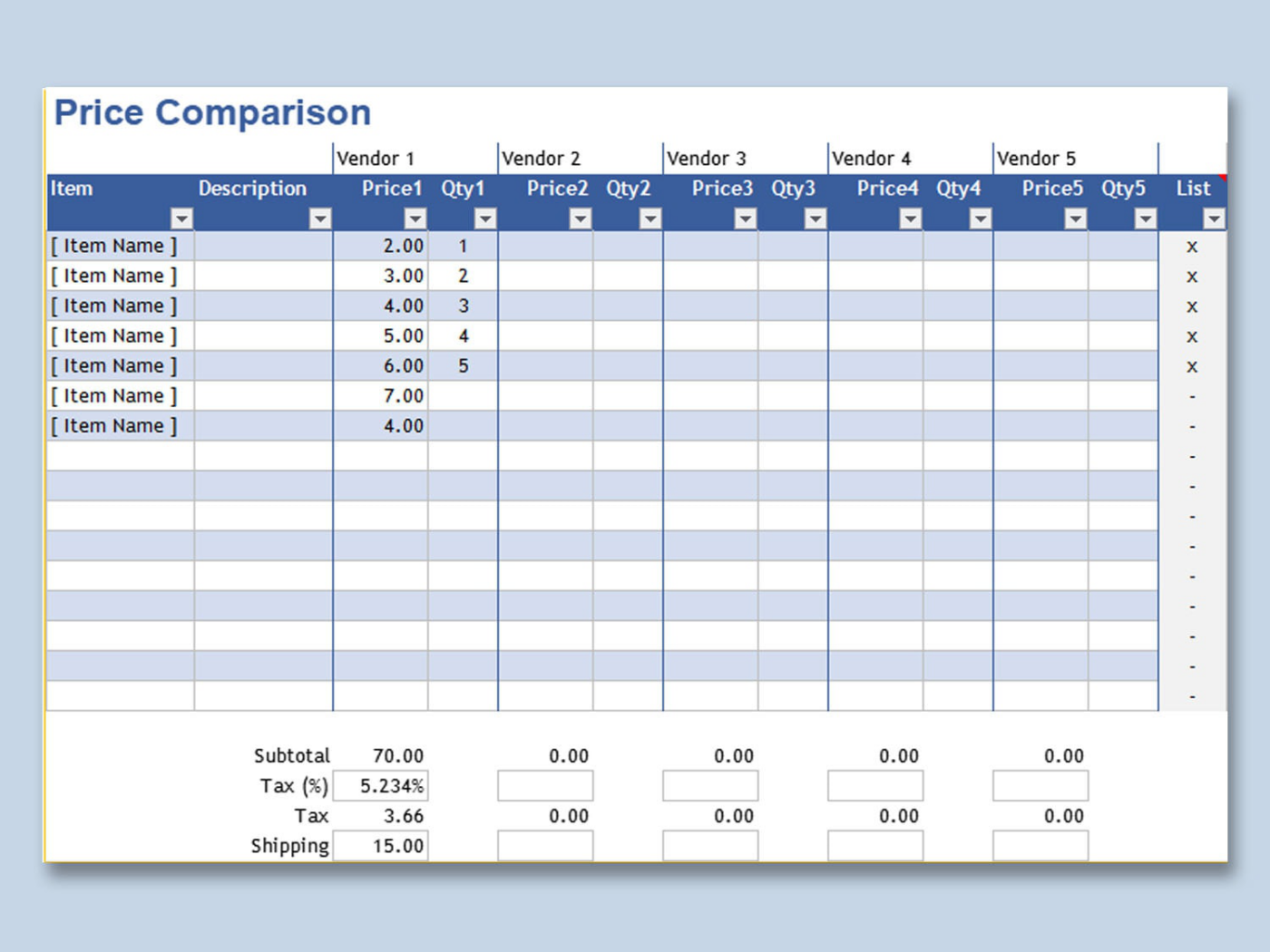 Simple Price Comparison Sales Chart template  by WPS