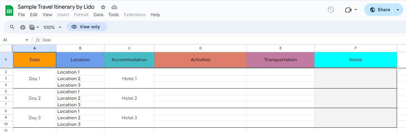 Simple Travel Itinerary Template by Lido