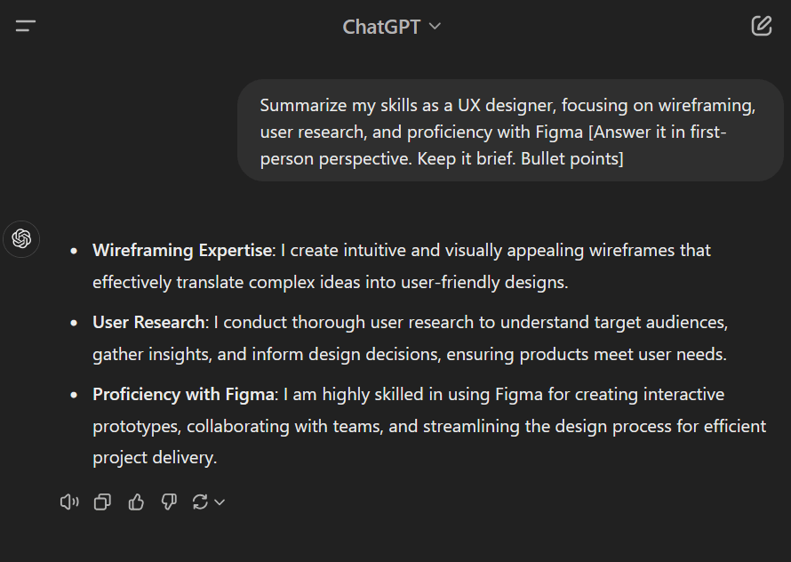 Skills as UX Designer prompt: chatgpt resume prompts
