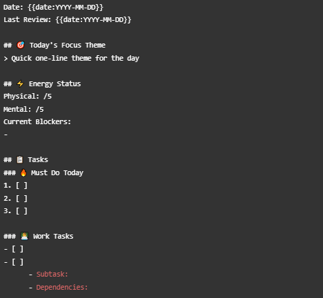 Smart Daily To-Do Template : obsidian templates