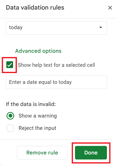 How to Insert a Calendar in Google Sheets: Data validation rules in Google Sheets