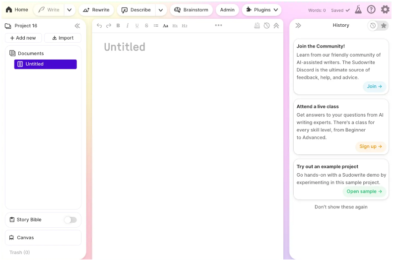 Sudowrite Dashboard