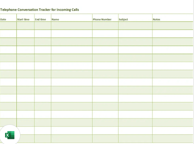 Telephone Conversation Tracker call log template excel by Microsoft