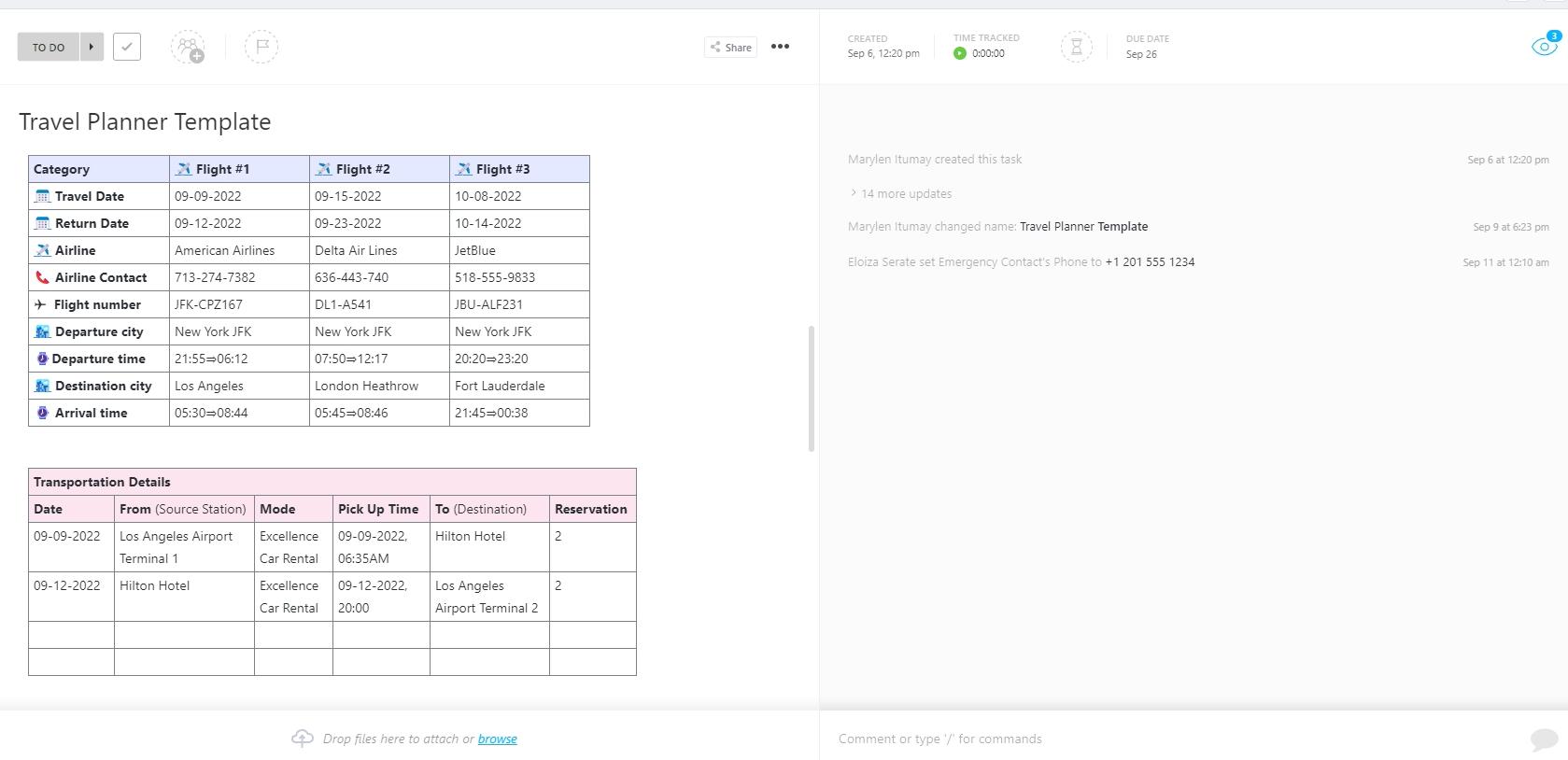 ClickUp travel planner