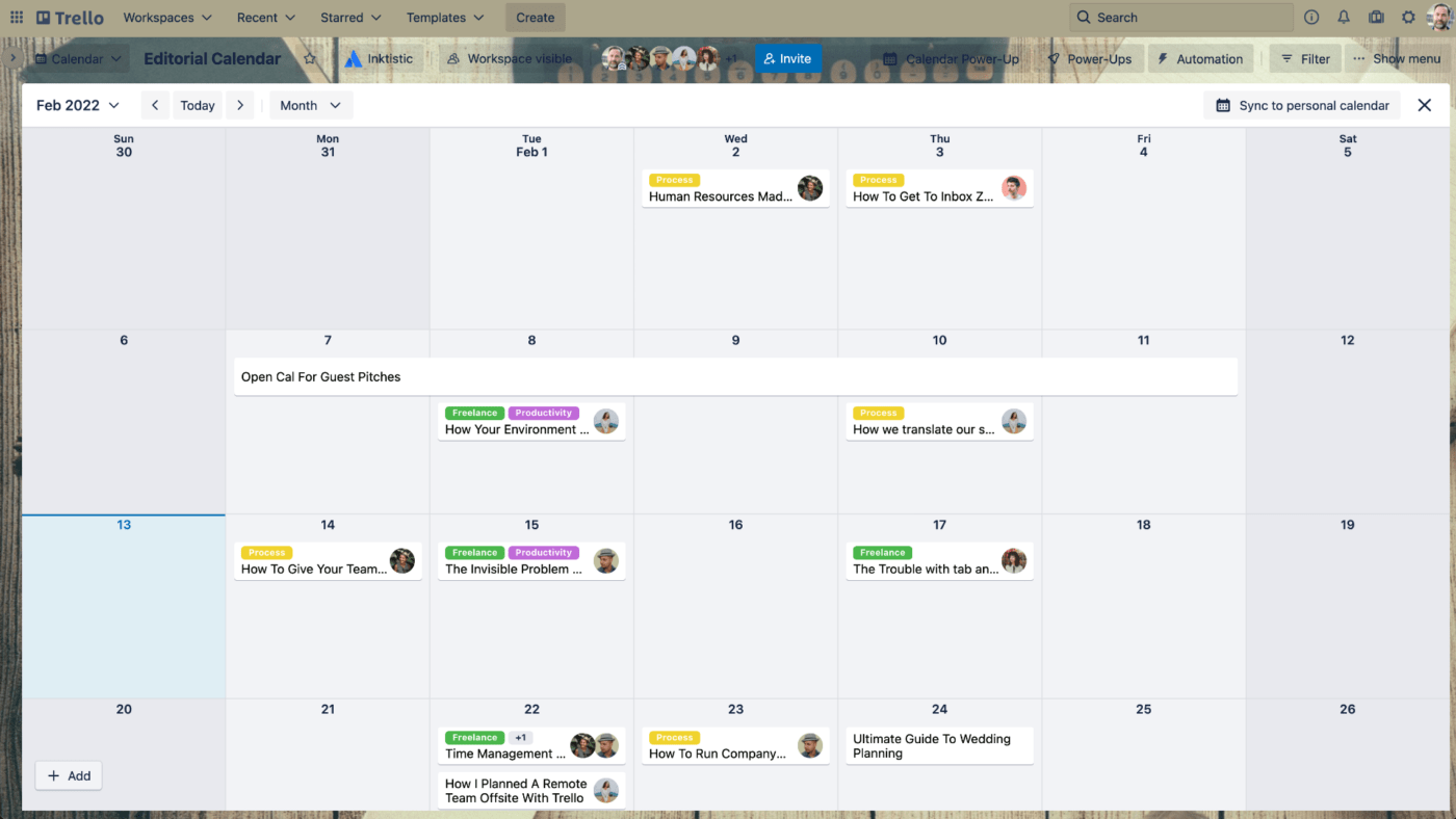 Trello : project management calendar