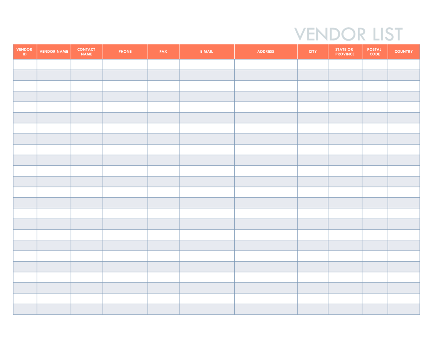 Vendor list template excel by hubspot