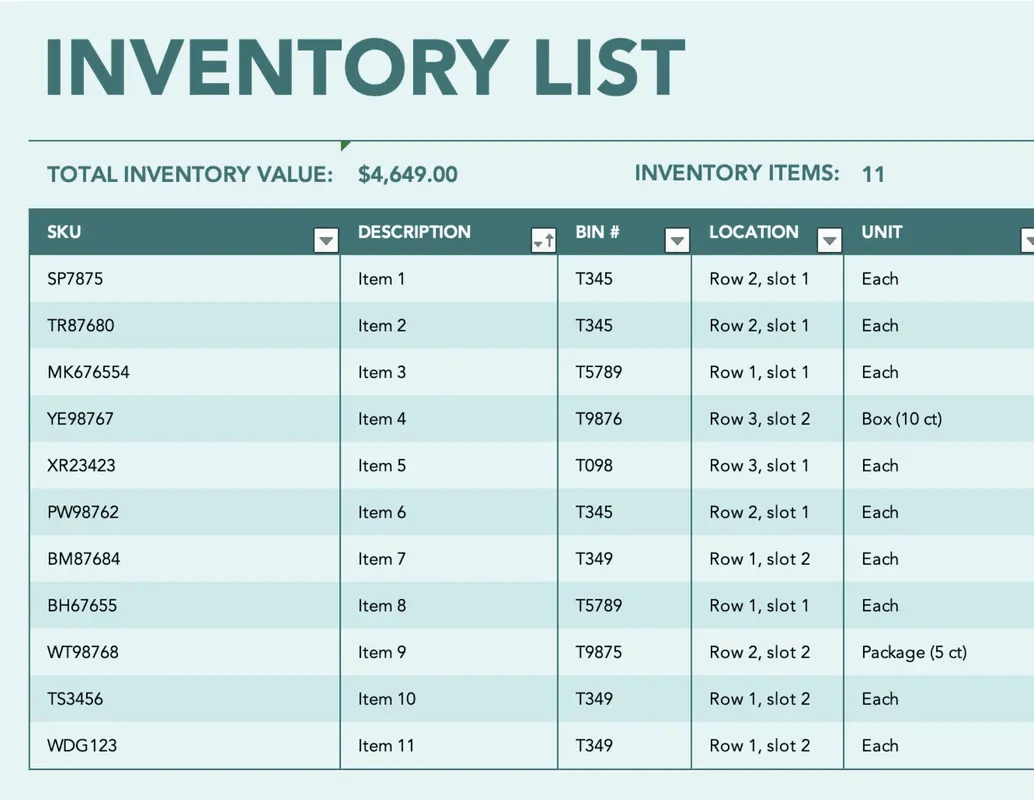 Warehouse Inventory vendor list template excel by Microsoft